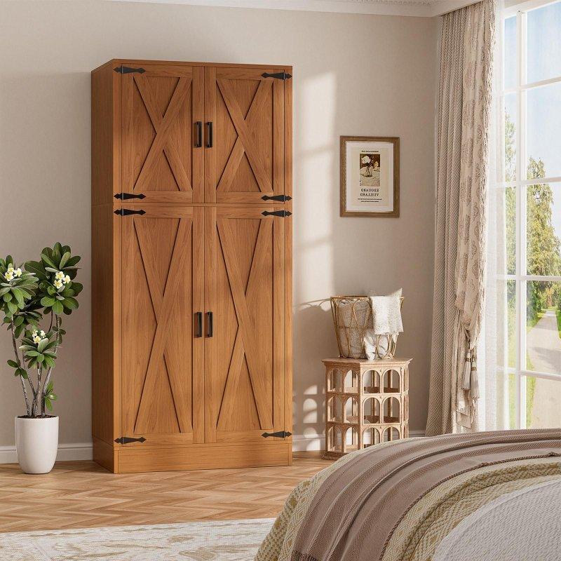 Kahverengi Ahşap Kaplama Çift Ahır Kapaklı 4 Kapılı Gardırop - 160x50x180 cm - 337340