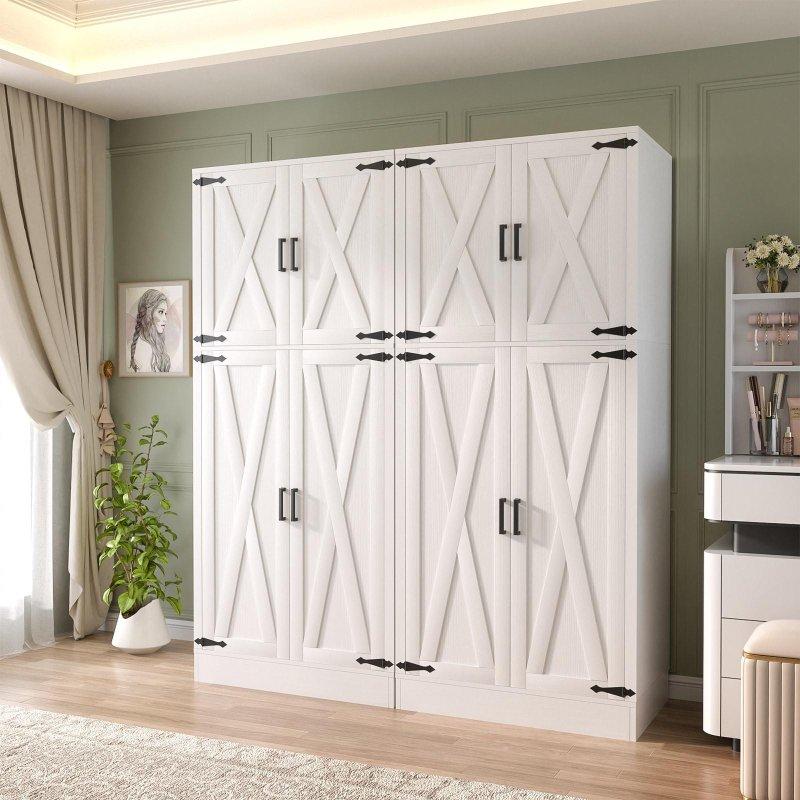Kahverengi Ahşap Kaplama Çift Ahır Kapaklı 4 Kapılı Gardırop - 160x50x180 cm - 337340