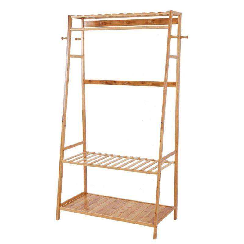 Kahverengi Bambu 3 Raflı Ayaklı Askılık - 81x44x166 cm - 337175