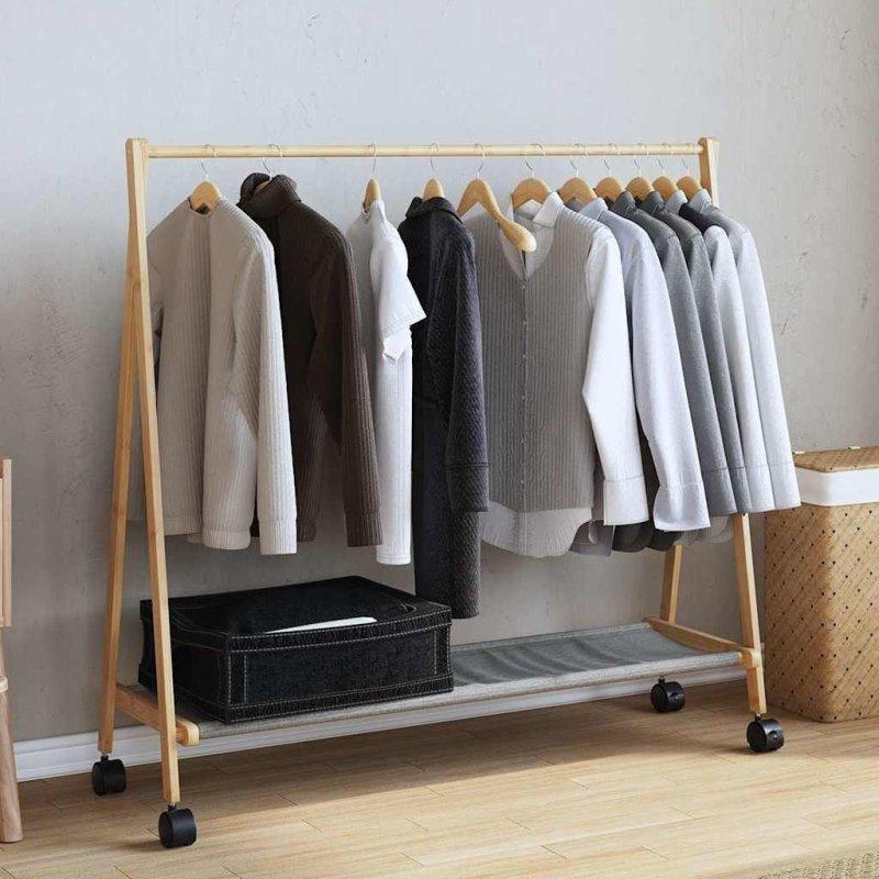Kahverengi Bambu Katlanabilir Raflı Ayaklı Askılık - 337603