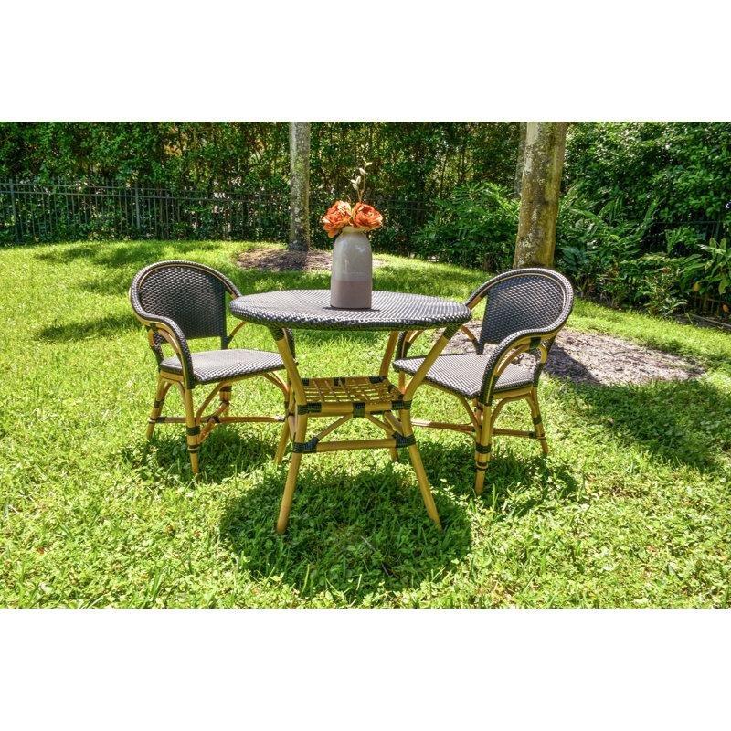 Kahverengi Bambu ve Siyah Hasır İstiflenebilir Yuvarlak Bistro Masa Takımı - 82 cm - 338809