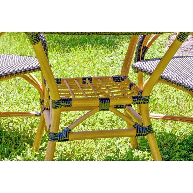 Kahverengi Bambu ve Siyah Hasır İstiflenebilir Yuvarlak Bistro Masa Takımı - 82 cm - 338809