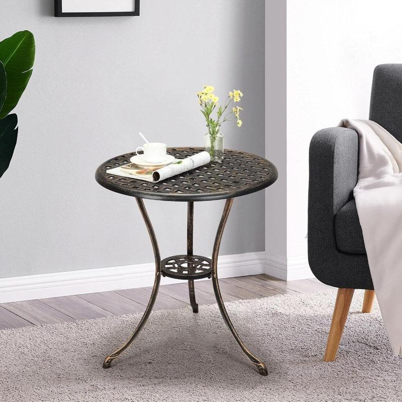 Kahverengi Döküm Alüminyum Şemsiye Delikli Oyma Desenli Bistro Masa - Ø91 cm - 338269