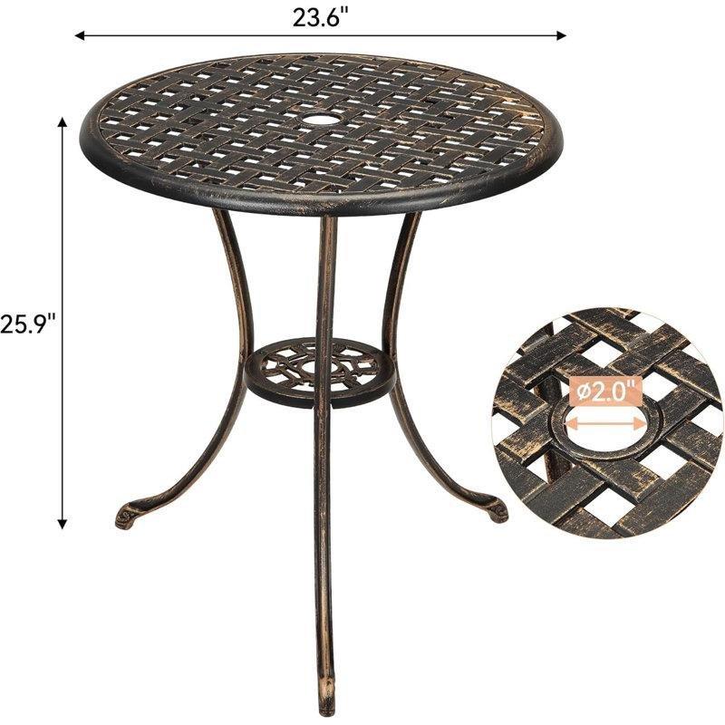 Kahverengi Döküm Alüminyum Şemsiye Delikli Oyma Desenli Bistro Masa - Ø91 cm - 338269