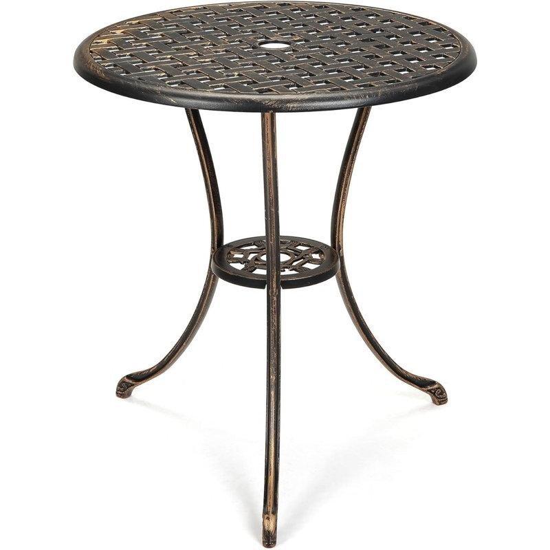 Kahverengi Döküm Alüminyum Şemsiye Delikli Oyma Desenli Bistro Masa - Ø91 cm - 338269