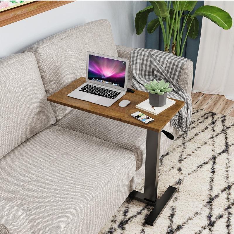 Kahverengi Endüstriyel Ahşap Yüksekliği Ayarlanabilir Tekerlekli Laptop Sehpası - 80 cm - 335950