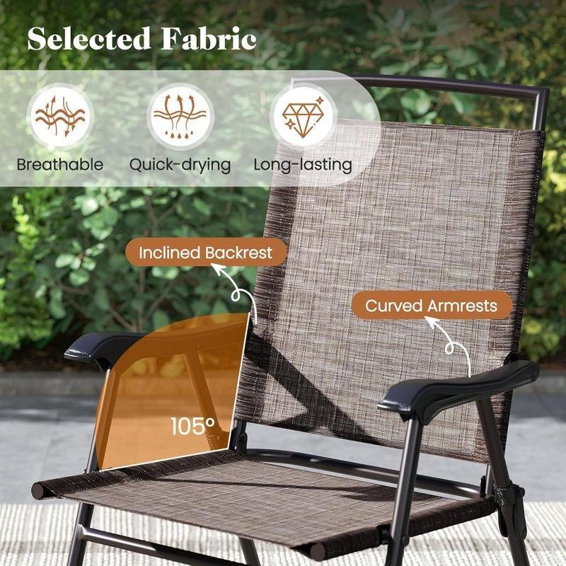 Kahverengi Kumaş Çelik Katlanabilir 2 Kişilik Yuvarlak Bistro Seti - 60 cm - 338572