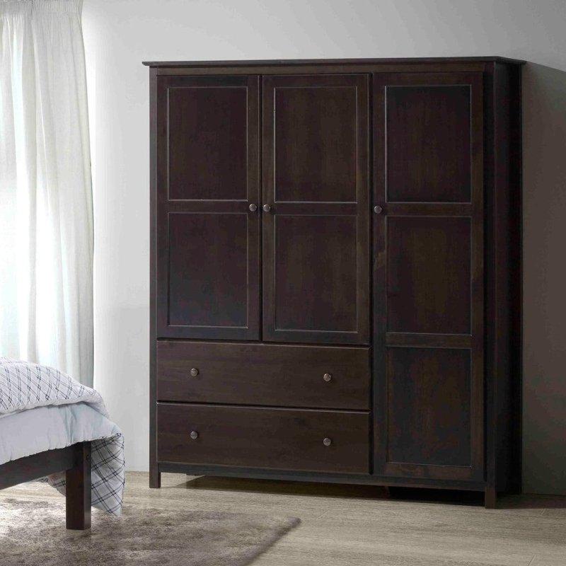 Kahverengi Masif Çam Ağacı Çekmeceli 3 Kapılı Gardırop - 153x183x56 cm - 337582