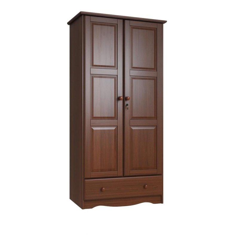 Kahverengi Masif Çam Ahşap Çekmeceli Çift Kapılı Gardırop - 81x54x183 cm - 337740