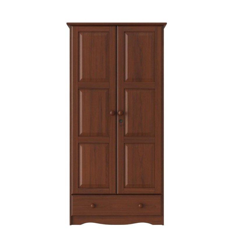 Kahverengi Masif Çam Ahşap Çekmeceli Çift Kapılı Gardırop - 81x54x183 cm - 337740