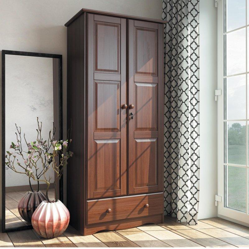 Kahverengi Masif Çam Ahşap Çekmeceli Çift Kapılı Gardırop - 81x54x183 cm - 337740 Kahverengi Masif Çam Ahşap Çekmeceli Çift Kapılı Gardırop - 81x54x183 cm - 337740
