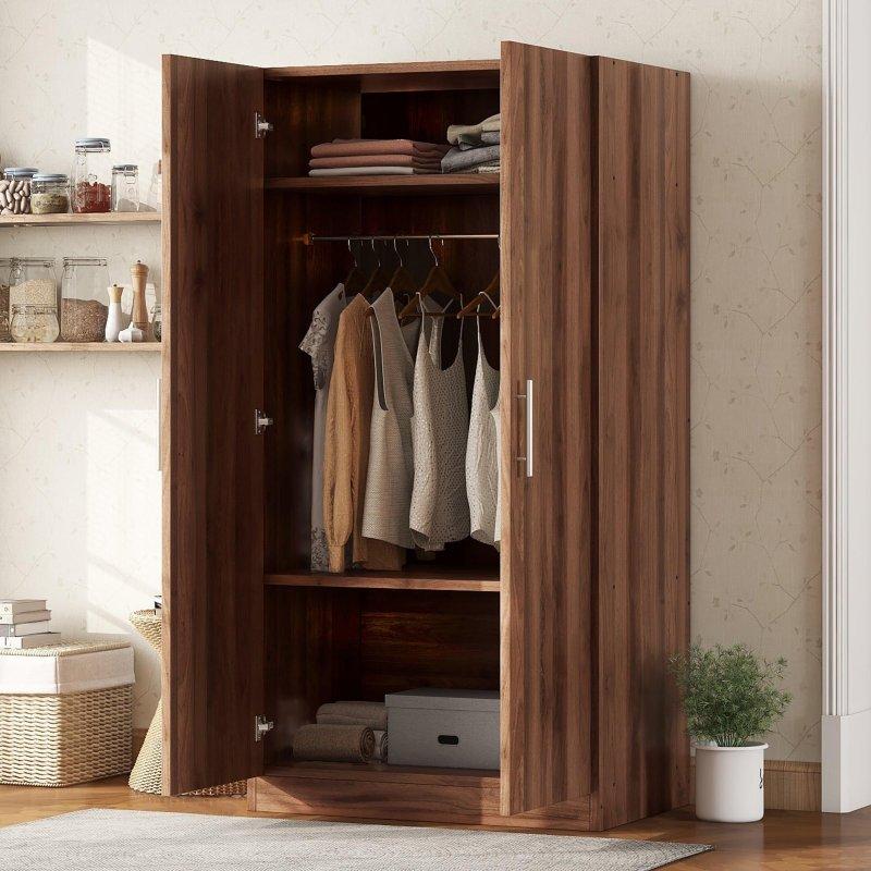 Kahverengi Masif Çam Raflı ve Askılıklı Çift Kapılı Gardırop - 81x51x171 cm - 337194