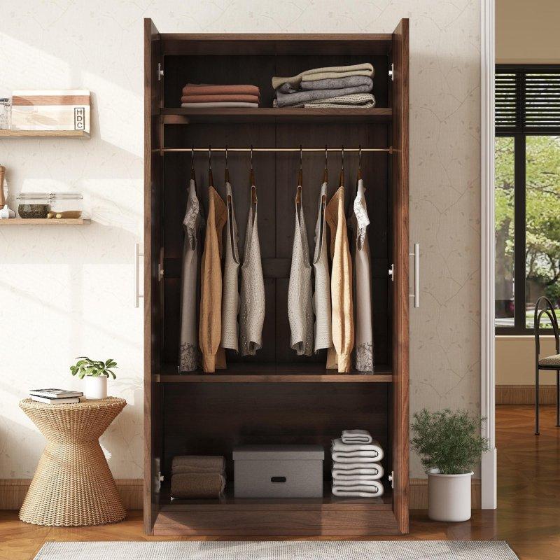 Kahverengi Masif Çam Raflı ve Askılıklı Çift Kapılı Gardırop - 81x51x171 cm - 337194 Kahverengi Masif Çam Raflı ve Askılıklı Çift Kapılı Gardırop - 81x51x171 cm - 337194