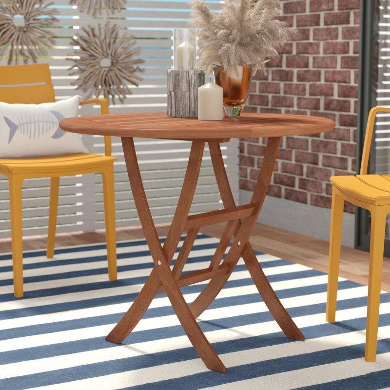 Kahverengi Masif Okaliptüs Ağacı Katlanabilir Yuvarlak Bistro Masa - 77 cm - 338580
