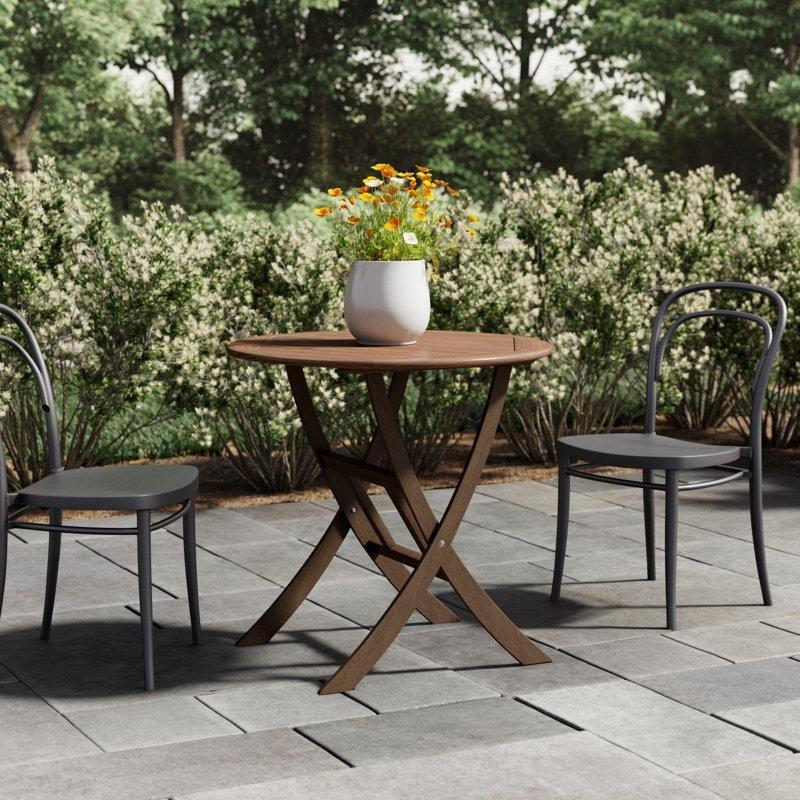 Kahverengi Masif Okaliptüs Ağacı Katlanabilir Yuvarlak Bistro Masa - 77 cm - 338580