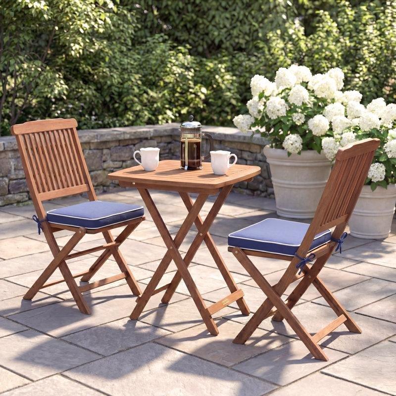 Kahverengi Masif Okaliptüs Katlanabilir Minderli Bistro Seti - 60 cm - 338879