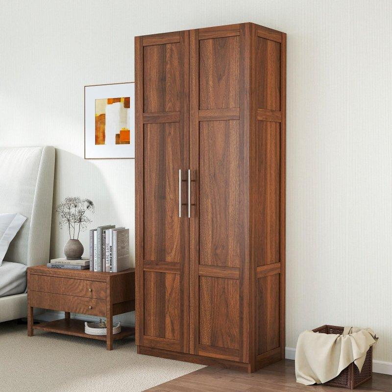 Kahverengi MDF 3 Raflı Çift Kapılı Gardırop - 76x41x181 cm - 337653