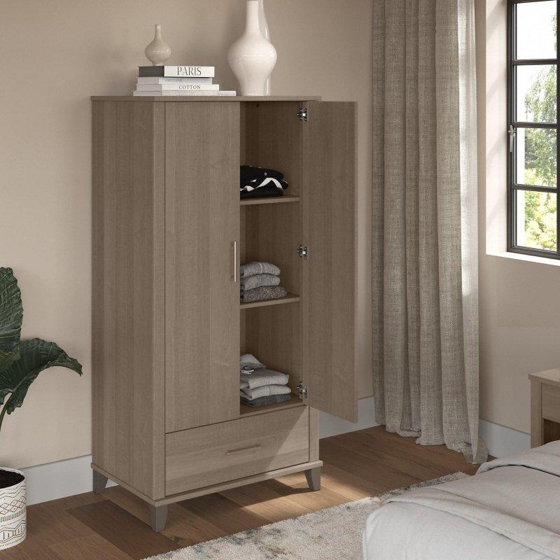 Kahverengi MDF Çekmeceli Çift Kapılı Gardırop - 82x54x166 cm - 337685