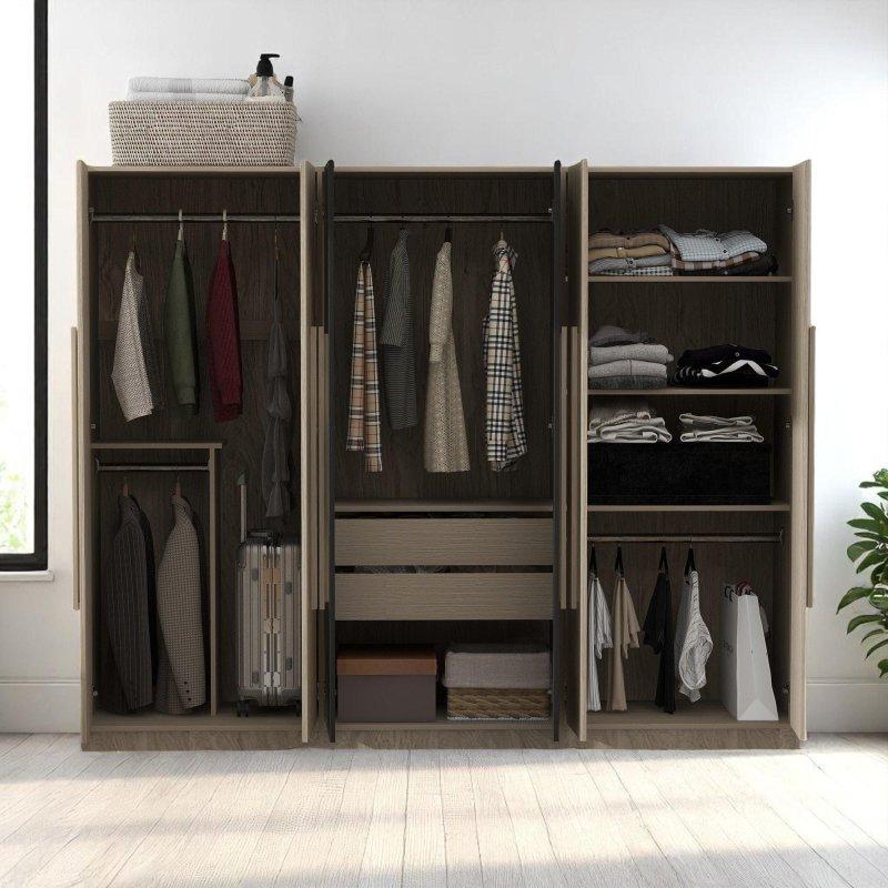 Kahverengi MDF Çekmeceli ve Askılıklı 6 Kapılı Gardırop - 210x172x51 cm - 336753