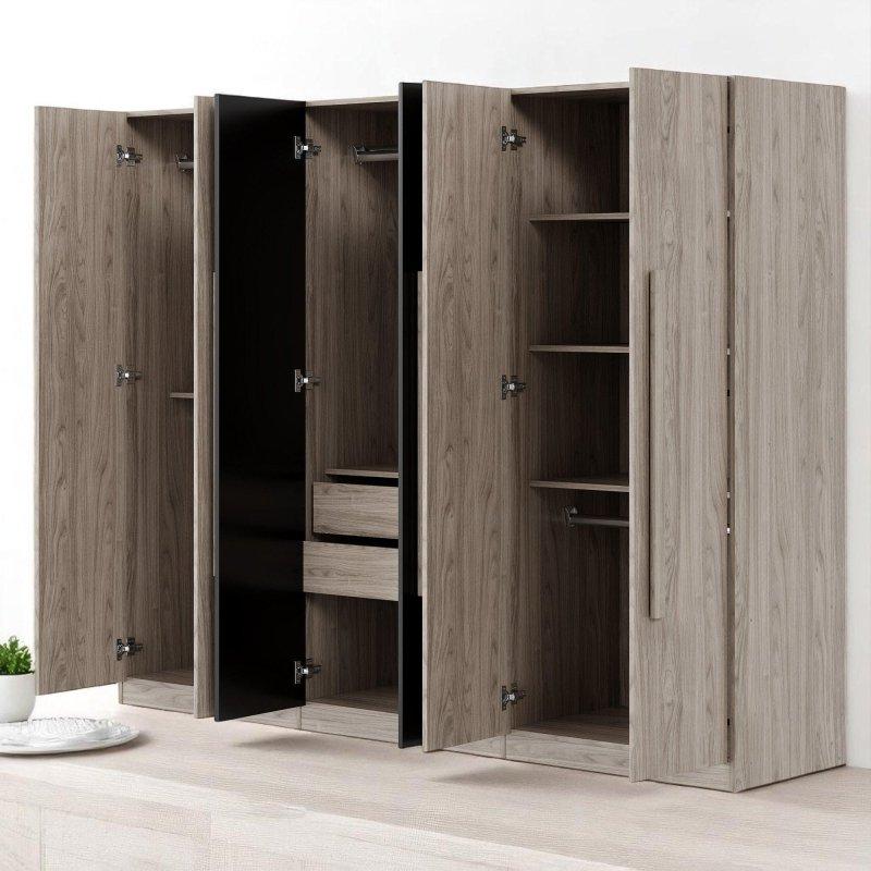 Kahverengi MDF Çekmeceli ve Askılıklı 6 Kapılı Gardırop - 210x172x51 cm - 336753