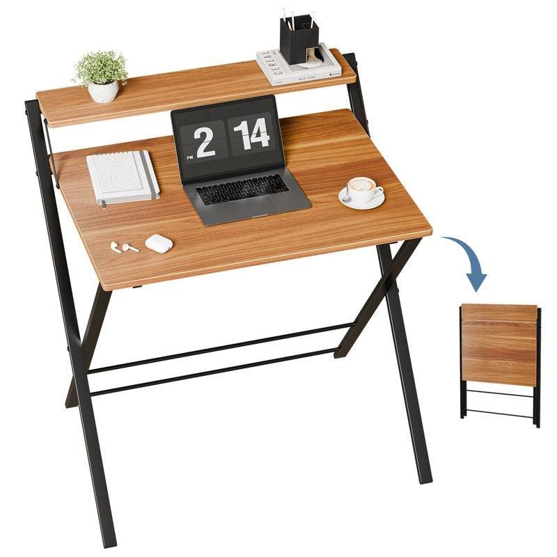 Kahverengi MDF Metal Katlanabilir Çok Kademeli Raflı Laptop Sehpası - 70x63 cm - 335698