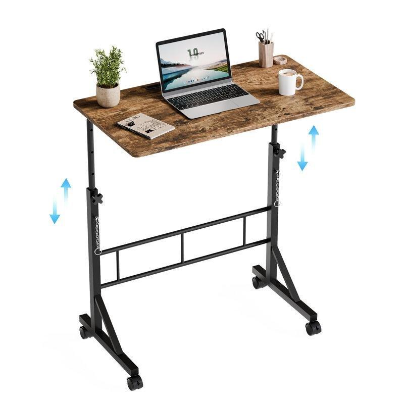Kahverengi MDF Yüksekliği Ayarlanabilir Tekerlekli Laptop Sehpası - 81x41 cm - 335777