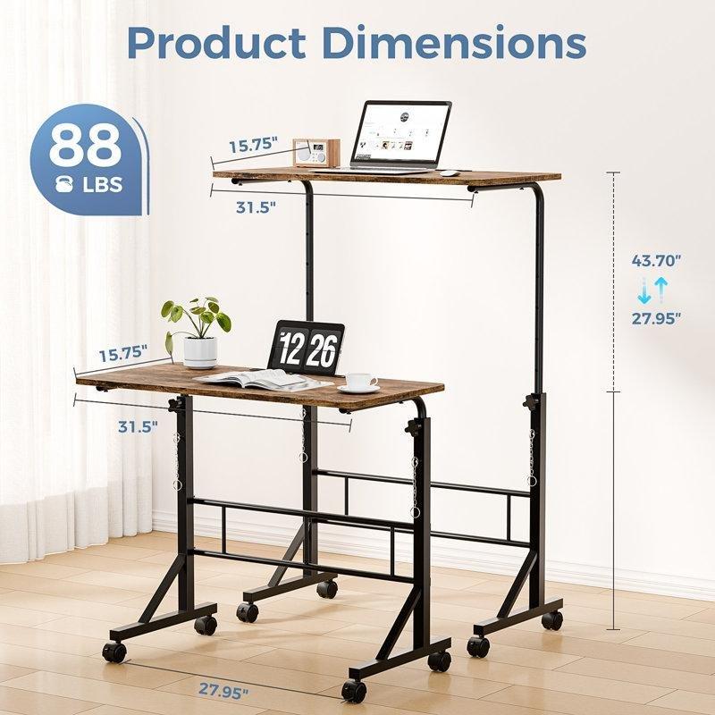 Kahverengi MDF Yüksekliği Ayarlanabilir Tekerlekli Laptop Sehpası - 81x41 cm - 335777