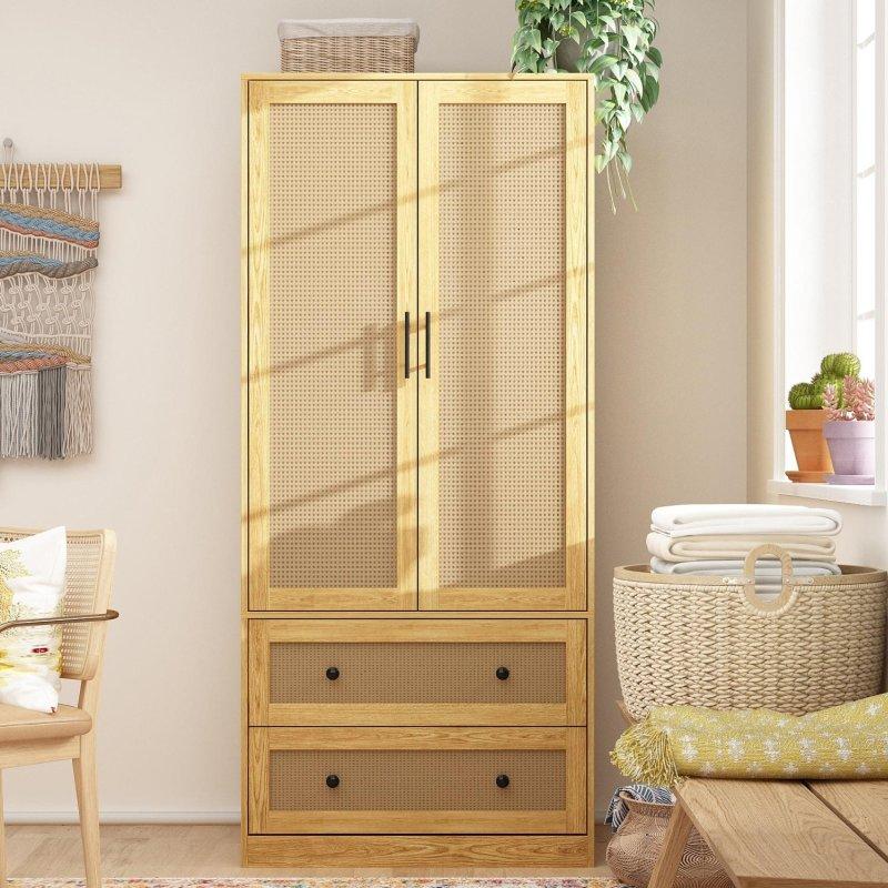 Kahverengi Meşe Çekmeceli Çift Kapılı Gardırop - 80x50x181 cm - 337369