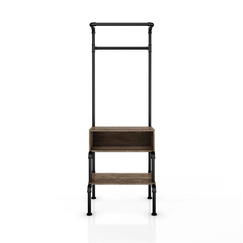 Kahverengi Meşe ve Metal 3 Raflı Endüstriyel Ayaklı Askılık - 62x52x173 cm - 336868