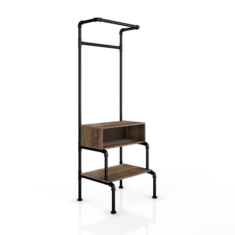 Kahverengi Meşe ve Metal 3 Raflı Endüstriyel Ayaklı Askılık - 62x52x173 cm - 336868