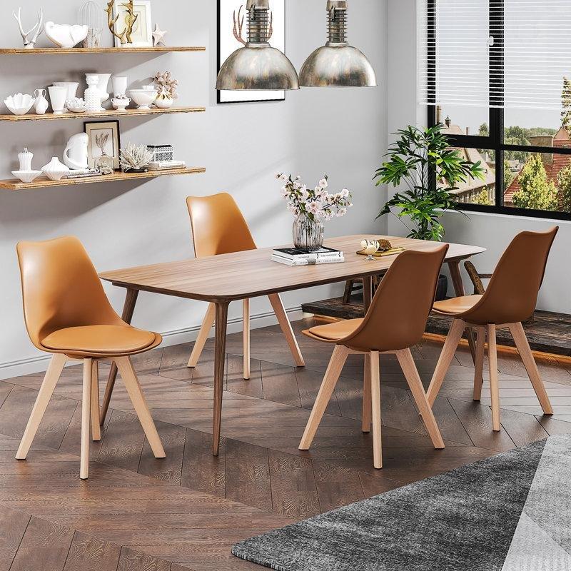 Kahverengi Suni Deri Minderli Masif Kayın Ağacı Ayaklı Ergonomik 4lü Set Plastik Sandalye - 336143