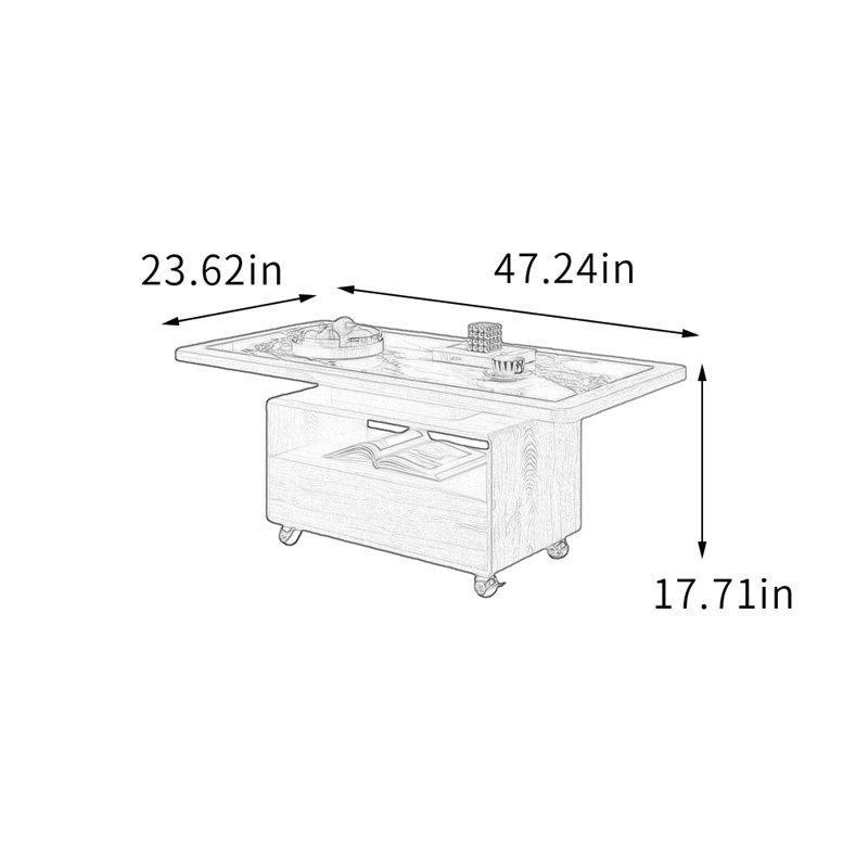 Kahverengi ve Beyaz Arduvaz Tabla Çekmeceli Masif Ahşap Tekerlekli Orta Sehpa - 120x60 cm - 336227