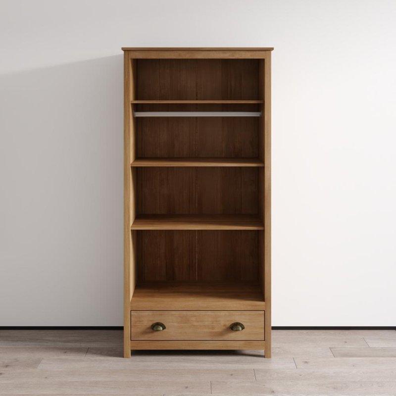 Kahverengi ve Beyaz Masif Ahşap Çekmeceli ve Raflı Çift Kapılı Gardırop - 91x54x186 cm - 337747