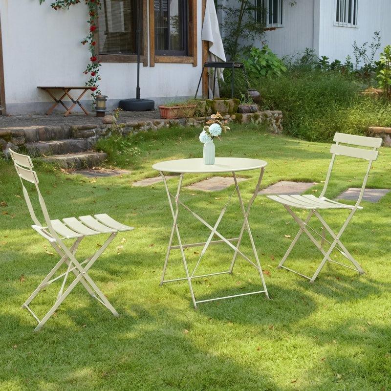 Kayısı Rengi Toz Boyalı Çelik Katlanabilir 2 Kişilik Bistro Masa Takımı - 338352