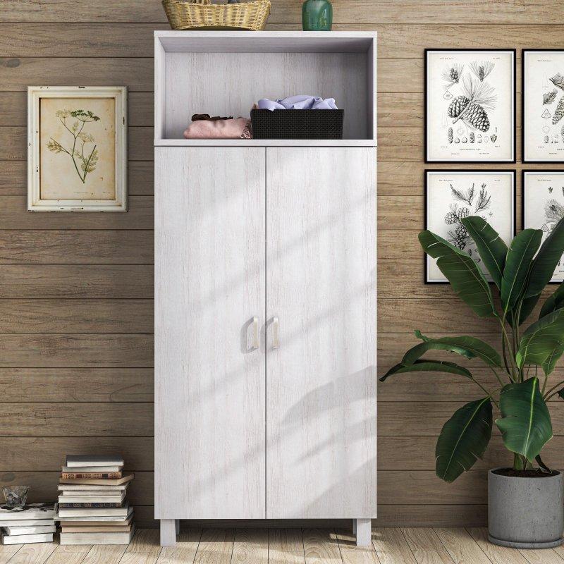Krem Ahşap Kaplama Raflı Çift Kapılı Gardırop - 80x30x183 cm - 337733