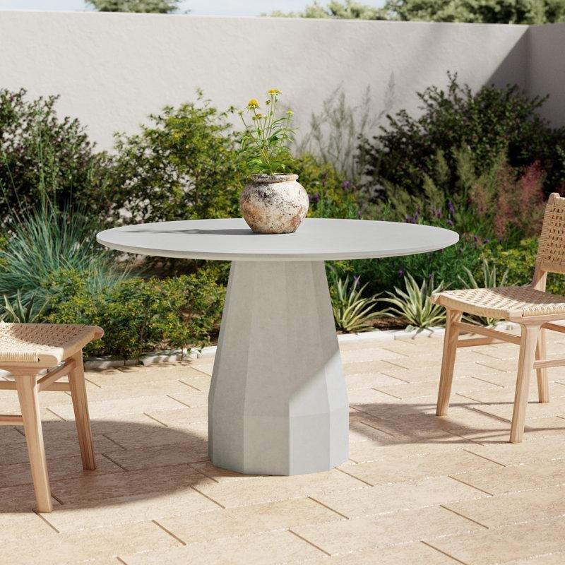 Krem Beton Geometrik Tabanlı Yuvarlak Bistro Masa - 120 cm - 338613