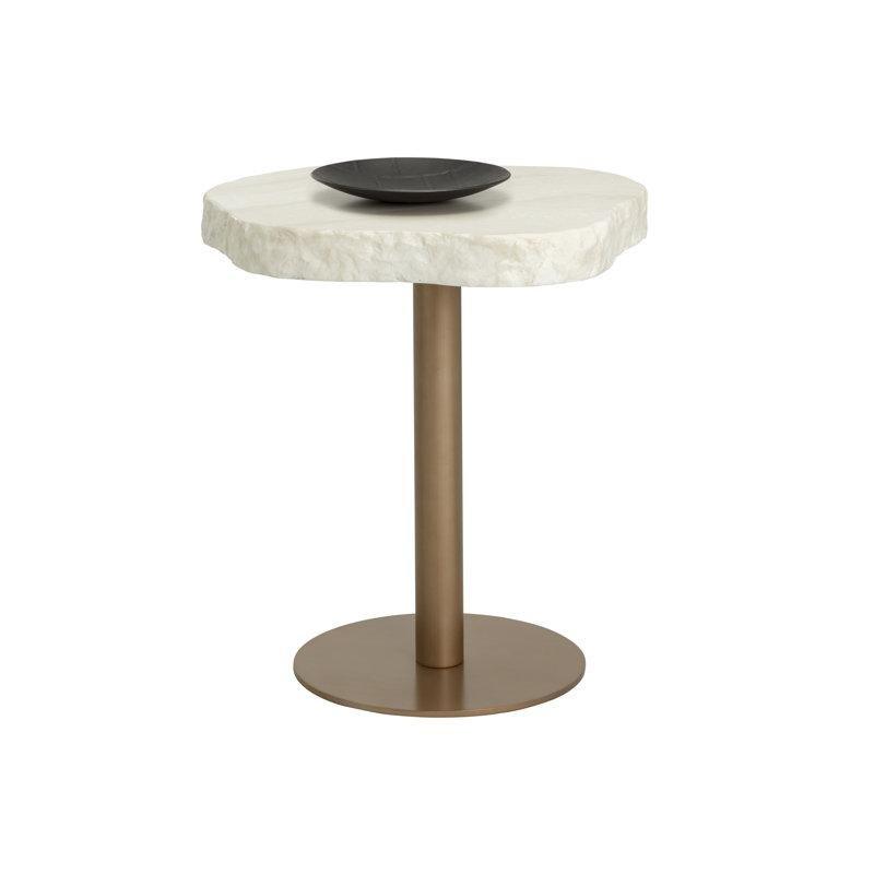 Krem Beton Serbest Form Tabla Antik Pirinç Çelik Ayaklı Bistro Masa - 72 cm - 338152