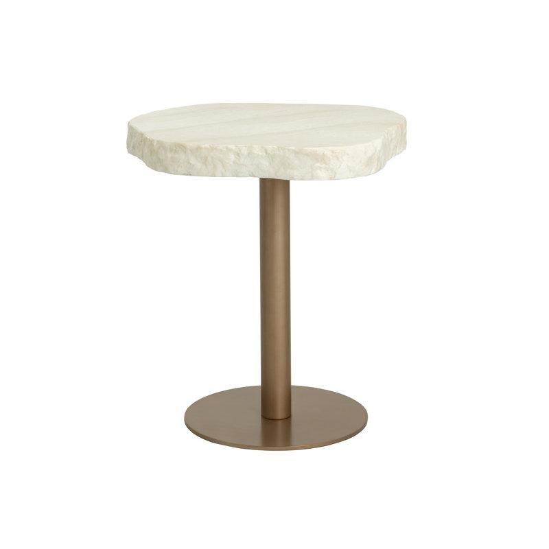 Krem Beton Serbest Form Tabla Antik Pirinç Çelik Ayaklı Bistro Masa - 72 cm - 338152