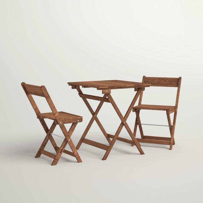 Masif Akasya Katlanabilir 3 Parça Kare Bistro Masa Takımı - 65x65 cm - 338112