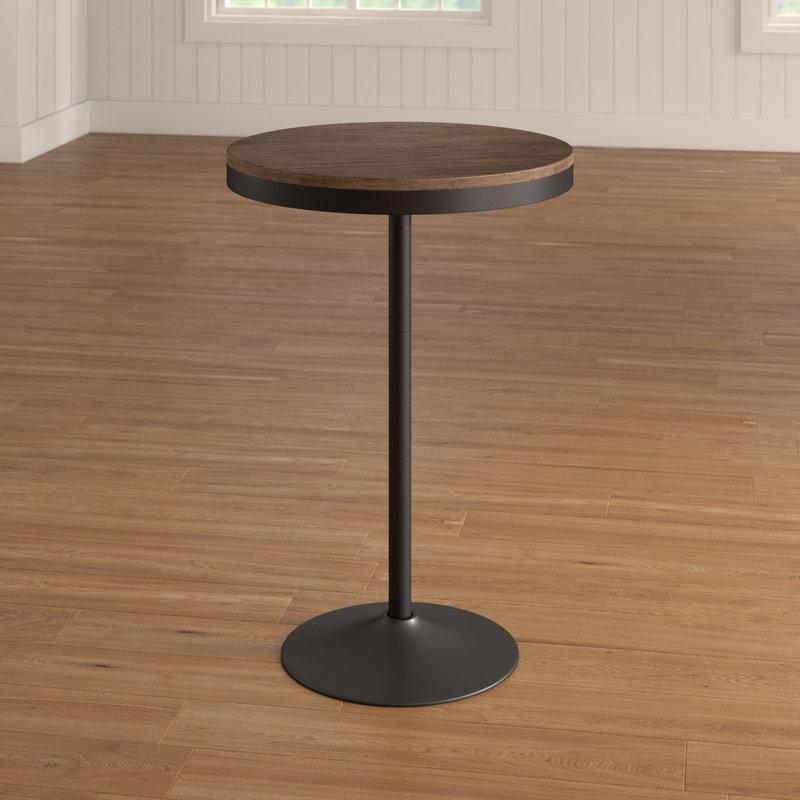 Masif Bambu Ahşap Tablalı Yüksekliği Ayarlanabilir Çelik Kaide Ayaklı Yuvarlak Bistro Masa - 69 cm - 338360