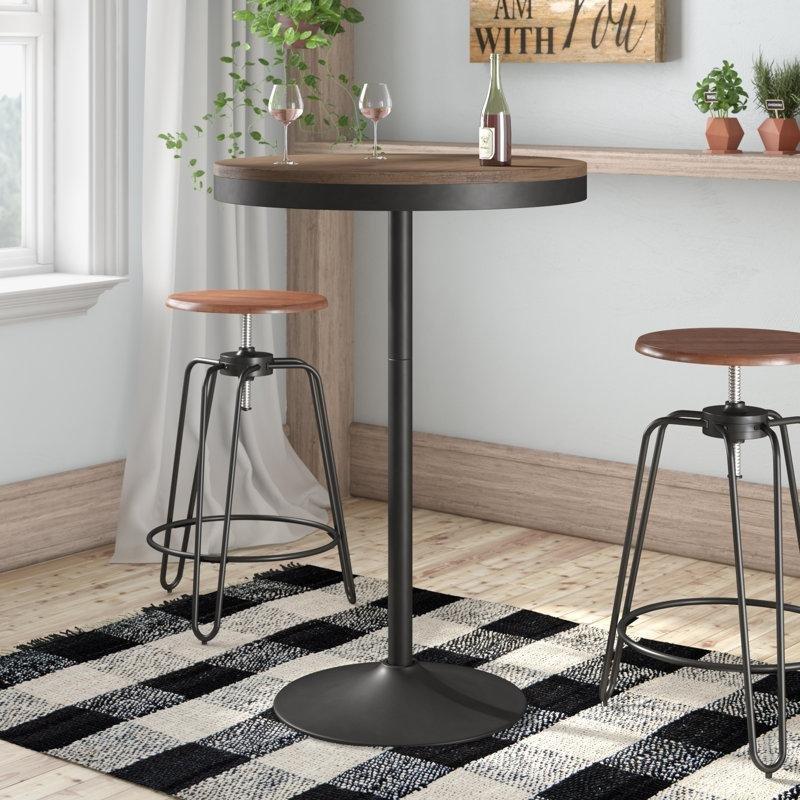 Masif Bambu Ahşap Tablalı Yüksekliği Ayarlanabilir Çelik Kaide Ayaklı Yuvarlak Bistro Masa - 69 cm - 338360
