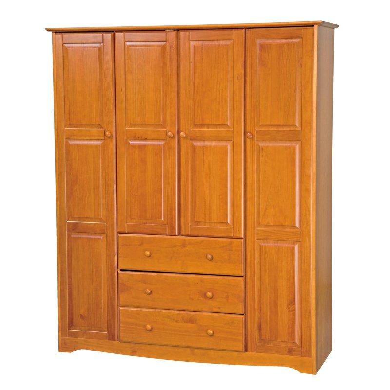 Masif Çam Ahşap 3 Çekmeceli 4 Kapılı Gardırop - 154x183x58 cm - 336894