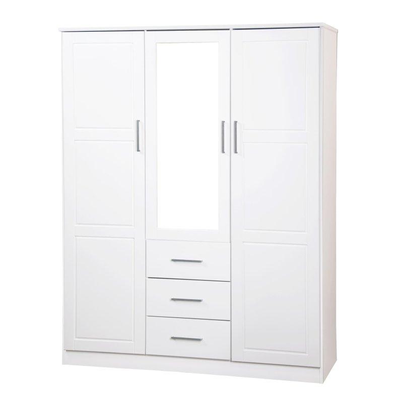 Masif Çam Ahşap Aynalı 3 Çekmeceli 3 Kapılı Gardırop - 143x183x53 cm - 337518