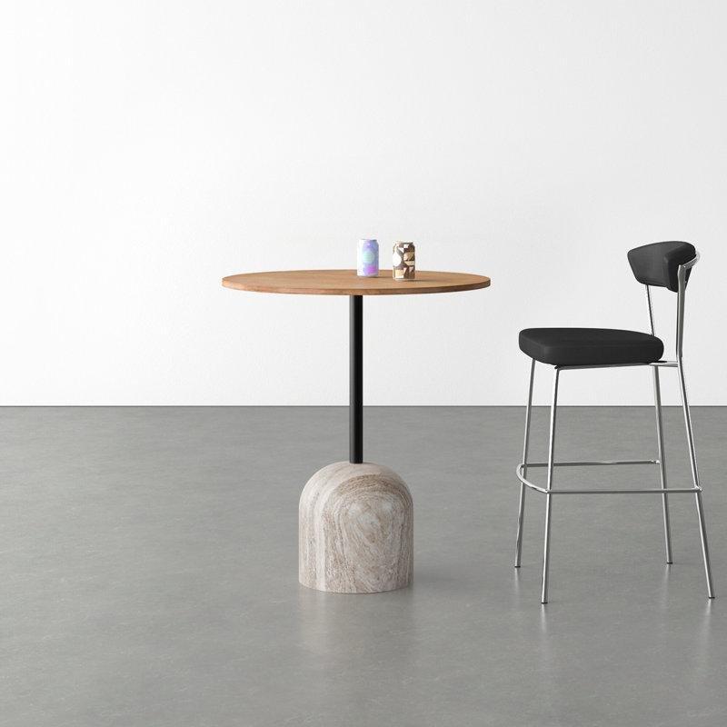 Masif Meşe Tablalı Mermer Ayaklı Yuvarlak Büyüyebilir Bistro Masa - 82 cm - 338798
