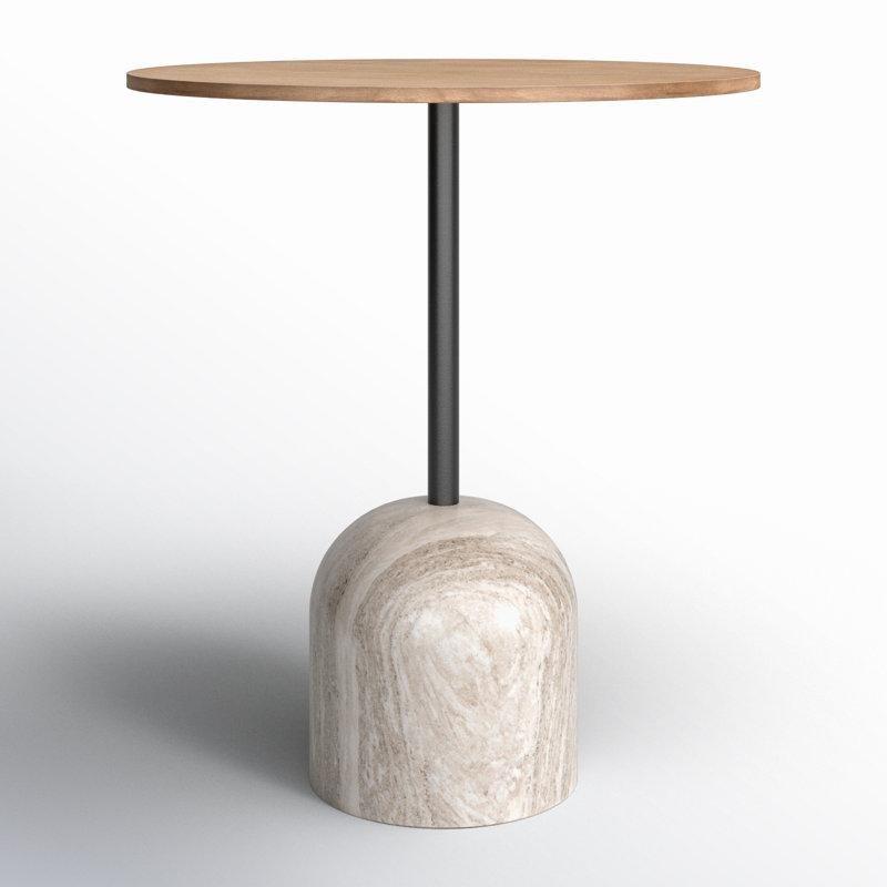 Masif Meşe Tablalı Mermer Ayaklı Yuvarlak Büyüyebilir Bistro Masa - 82 cm - 338798