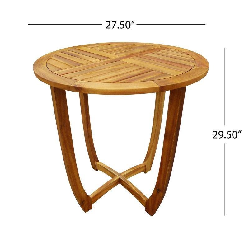 Masif Tik Ağacı Yuvarlak Latalı Dış Mekan Bistro Masa - 71x71 cm - 338692