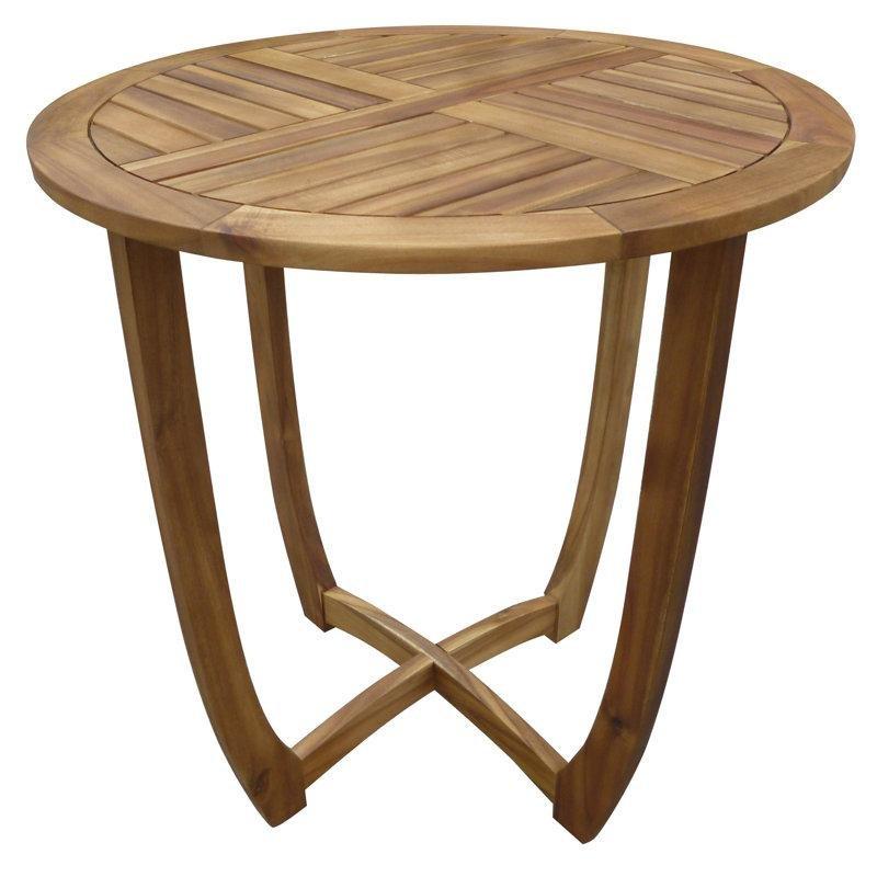 Masif Tik Ağacı Yuvarlak Latalı Dış Mekan Bistro Masa - 71x71 cm - 338692