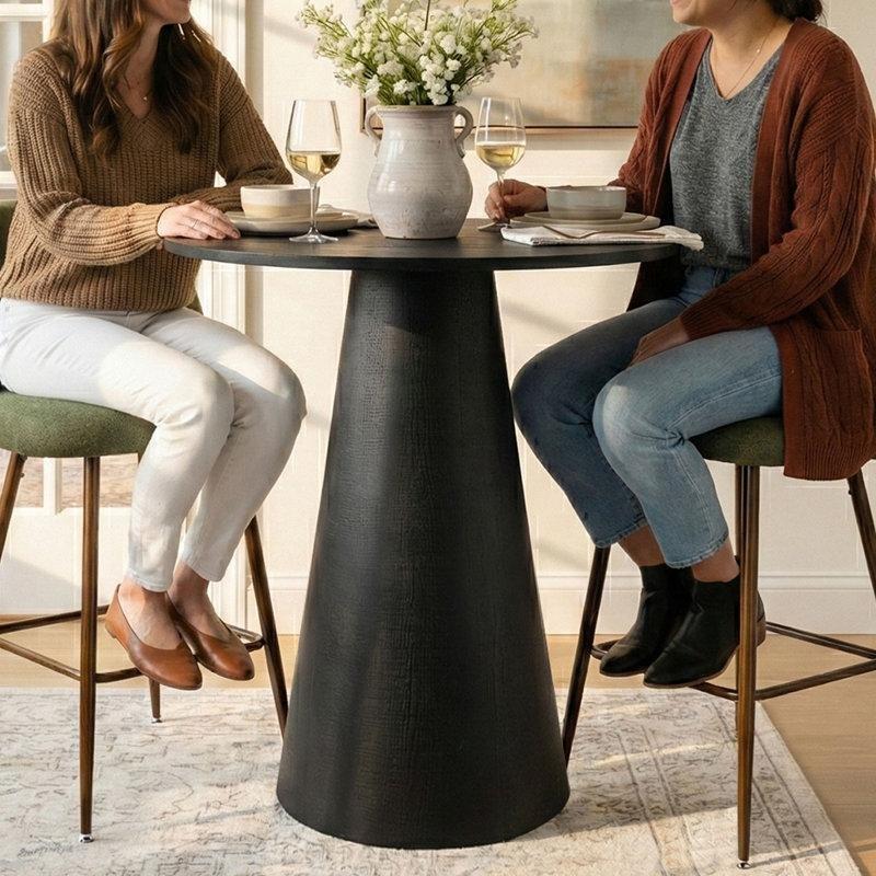 Mat Siyah MDF Konik Ayaklı Yuvarlak Bistro Masa - 77 cm - 337900