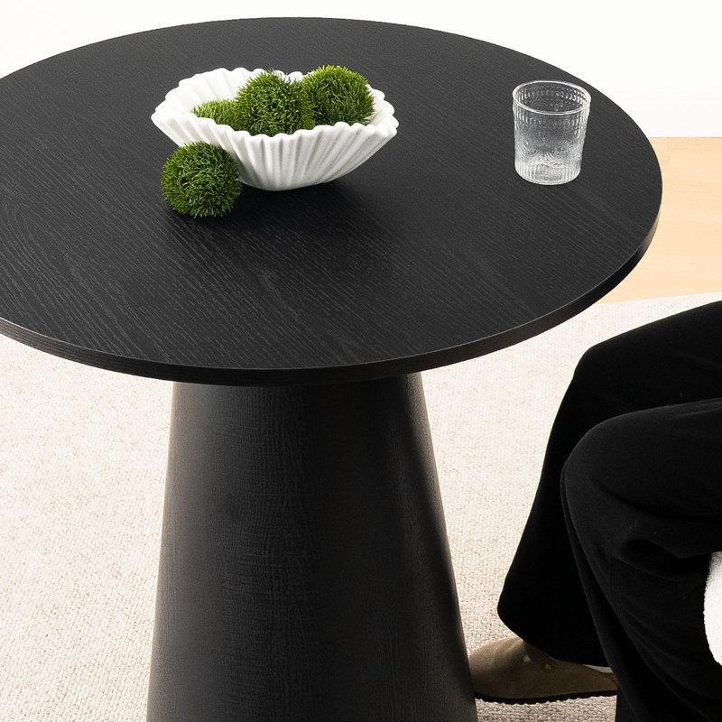 Mat Siyah MDF Konik Ayaklı Yuvarlak Bistro Masa - 77 cm - 337900