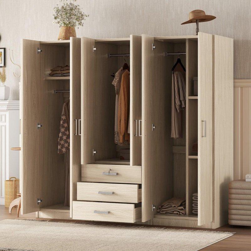 MDF Çekmeceli Kilitli 6 Kapılı Gardırop - 181x49x173 cm - 336834